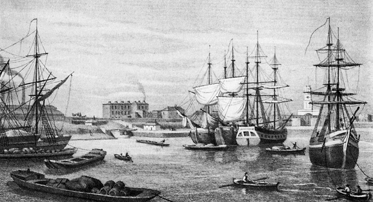 Regents Canal Dock, London, 1828